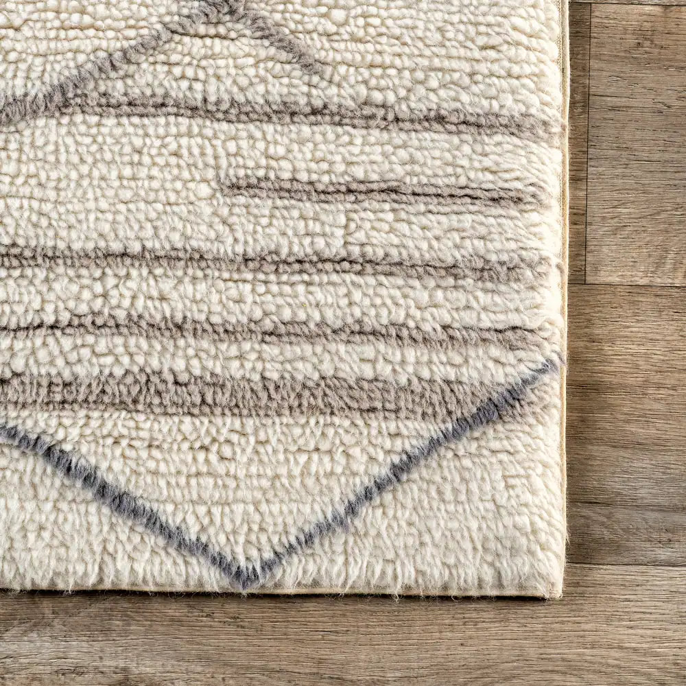 RG-66 Modern Contemporary Striped Wool Ivory Handtufted Handmade Rug - Image 2