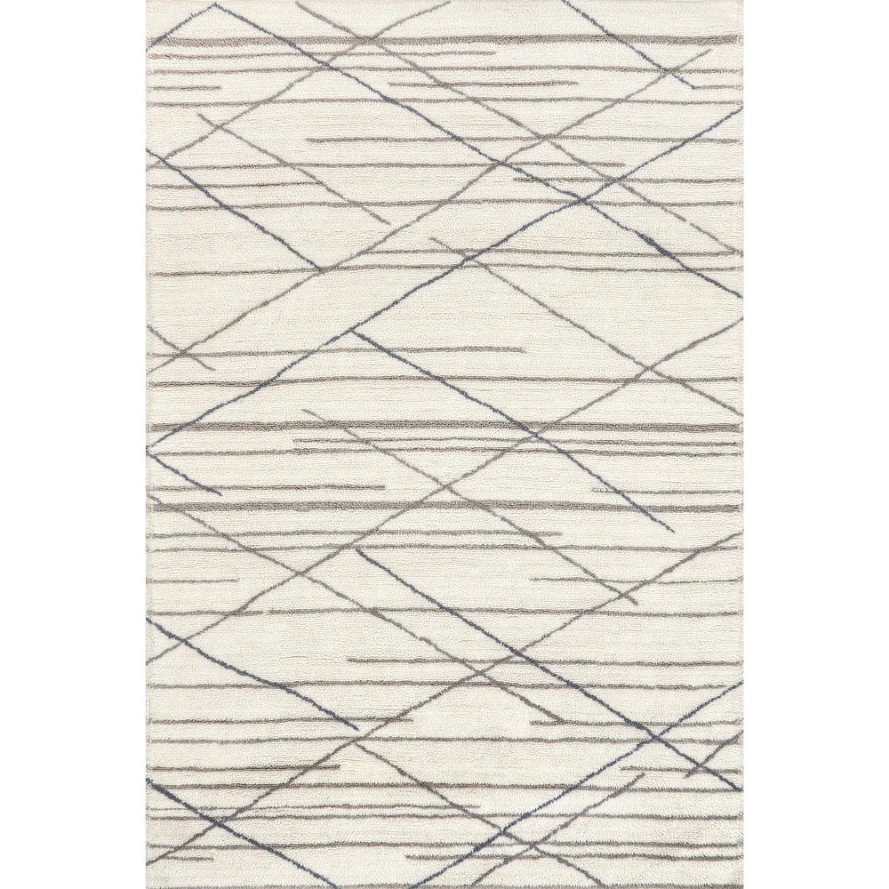 RG-66 Modern Contemporary Striped Wool Ivory Handtufted Handmade Rug - Image 3
