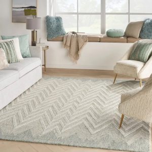 RG-67 Bohemian Abstract Wool Teal Handtufted Handmade Rug