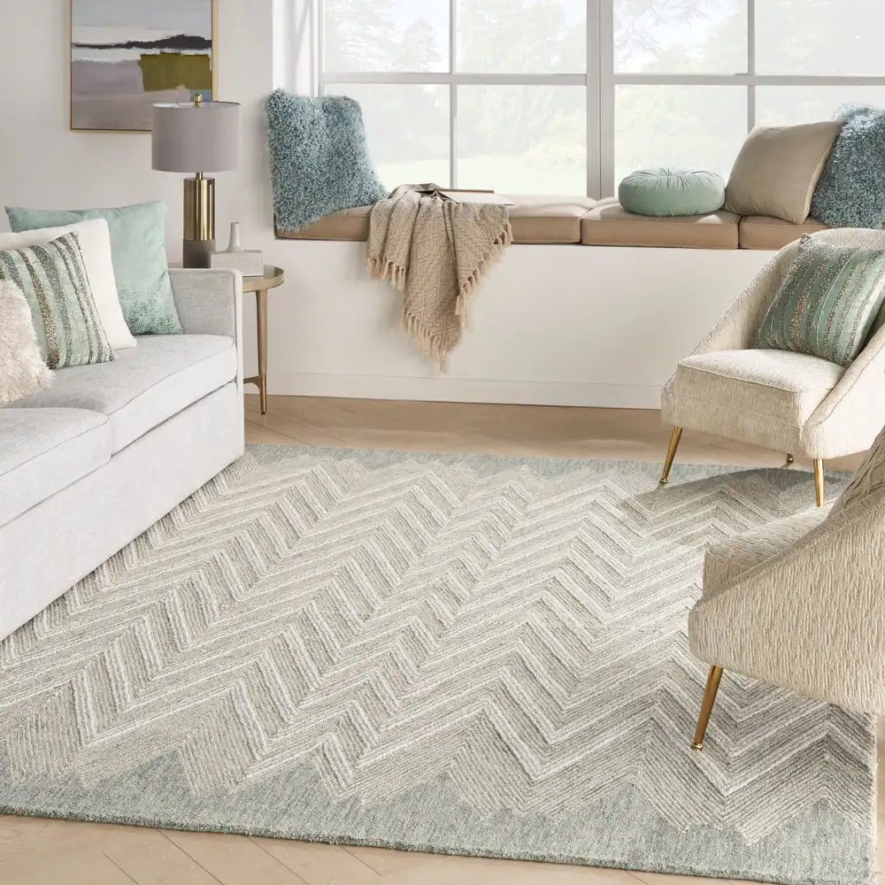 RG-67 Bohemian Abstract Wool Teal Handtufted Handmade Rug