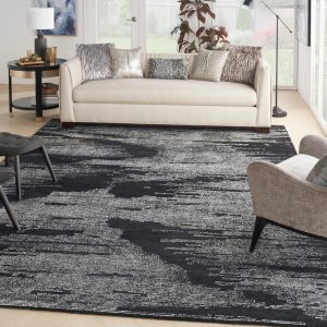 RG-7 Glam Abstract Wool Black Handknotted Handmade Rug