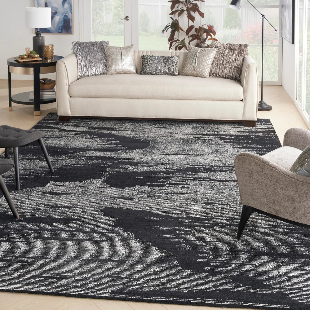 RG-7 Glam Abstract Wool Black Handknotted Handmade Rug