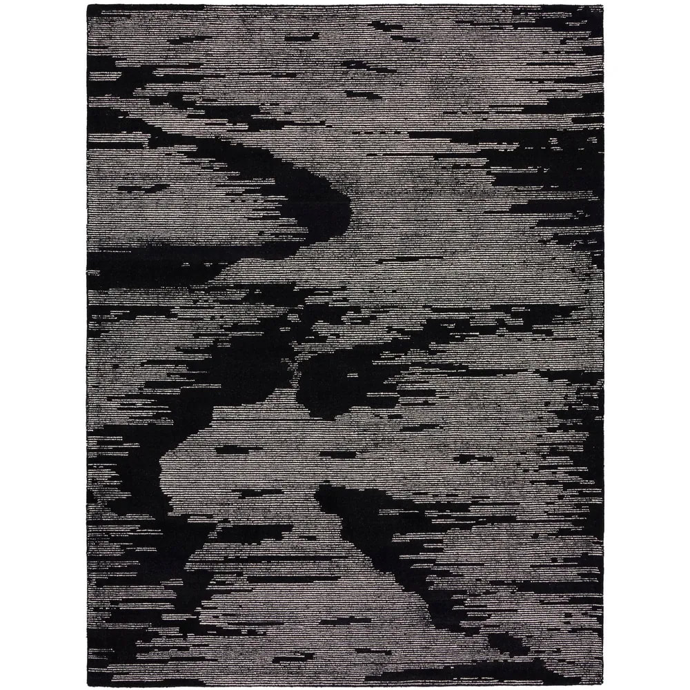 RG-7 Glam Abstract Wool Black Handknotted Handmade Rug - Image 3