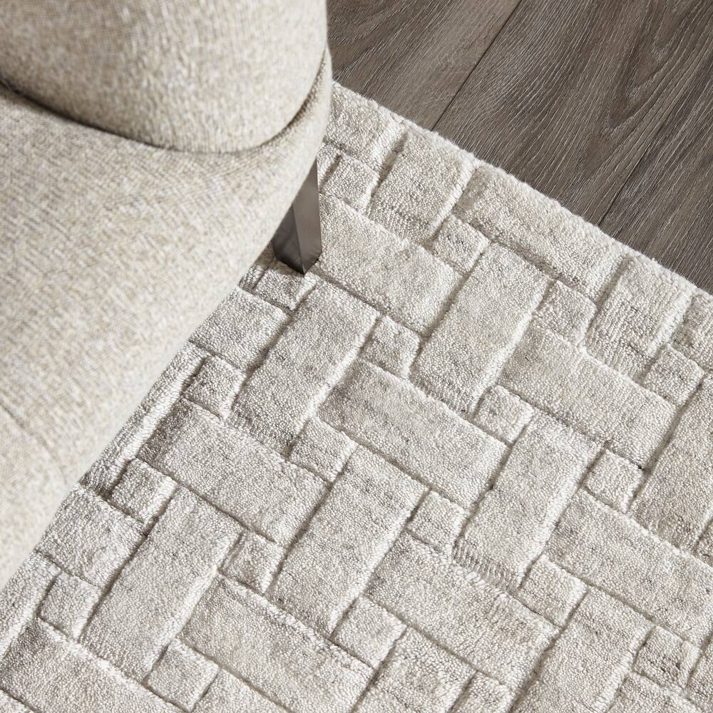 RG-70 Modern Contemporary Geometric Wool & Viscose Ivory Handknotted Handmade Rug - Image 2