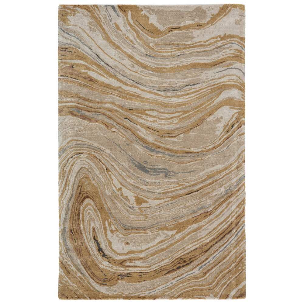 RG-71 Modern Contemporary Abstract Wool & Viscose Beige/Gold Handtufted Handmade Rug - Image 2