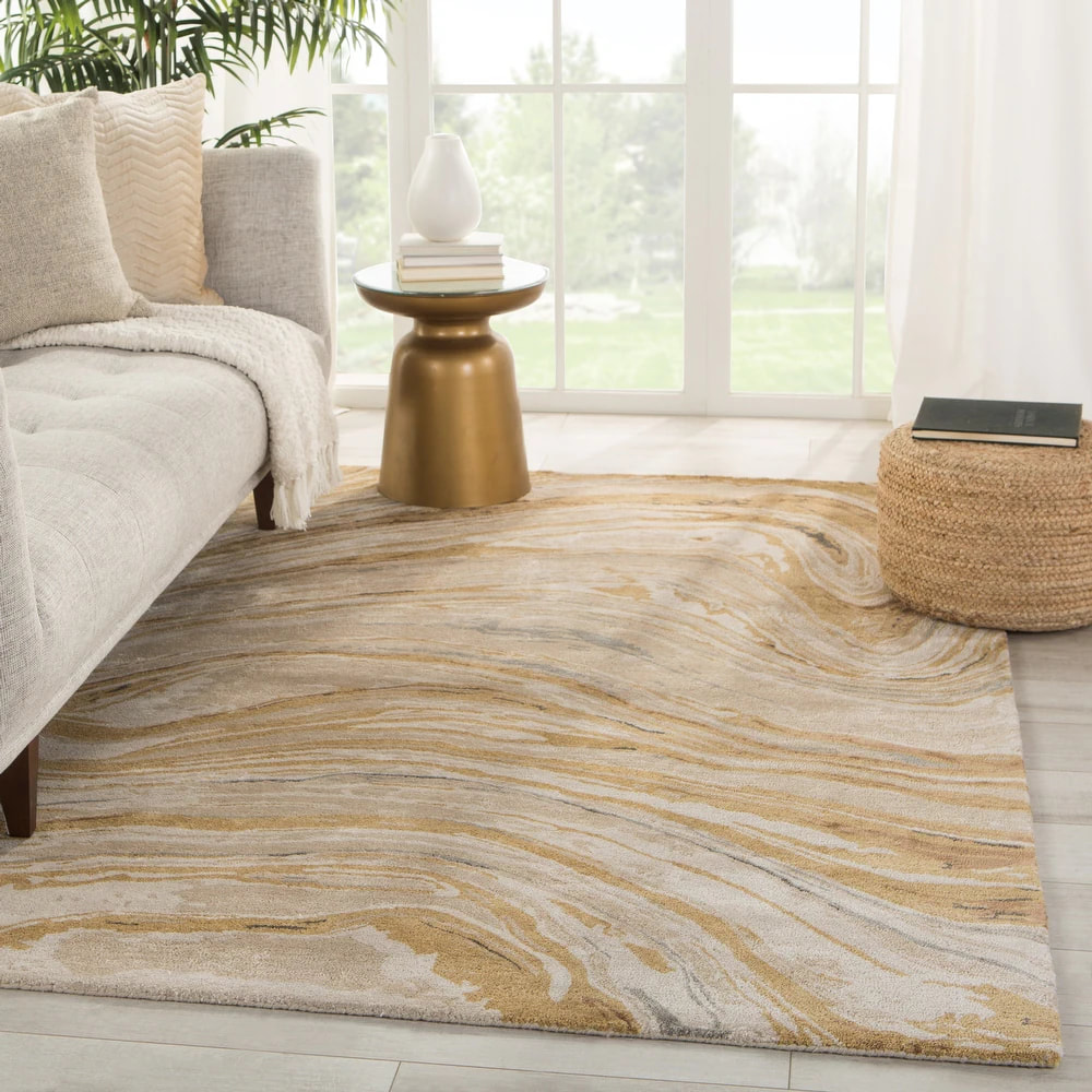 RG-71 Modern Contemporary Abstract Wool & Viscose Beige/Gold Handtufted Handmade Rug - Image 3