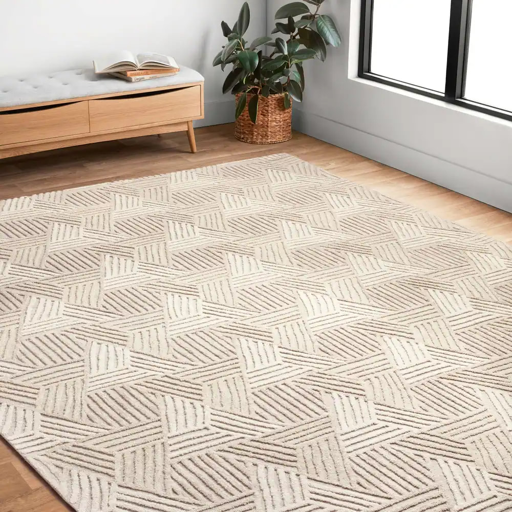 RG-72 Modern Contemporary Geometric Wool Ivory Handtufted Handmade Rug