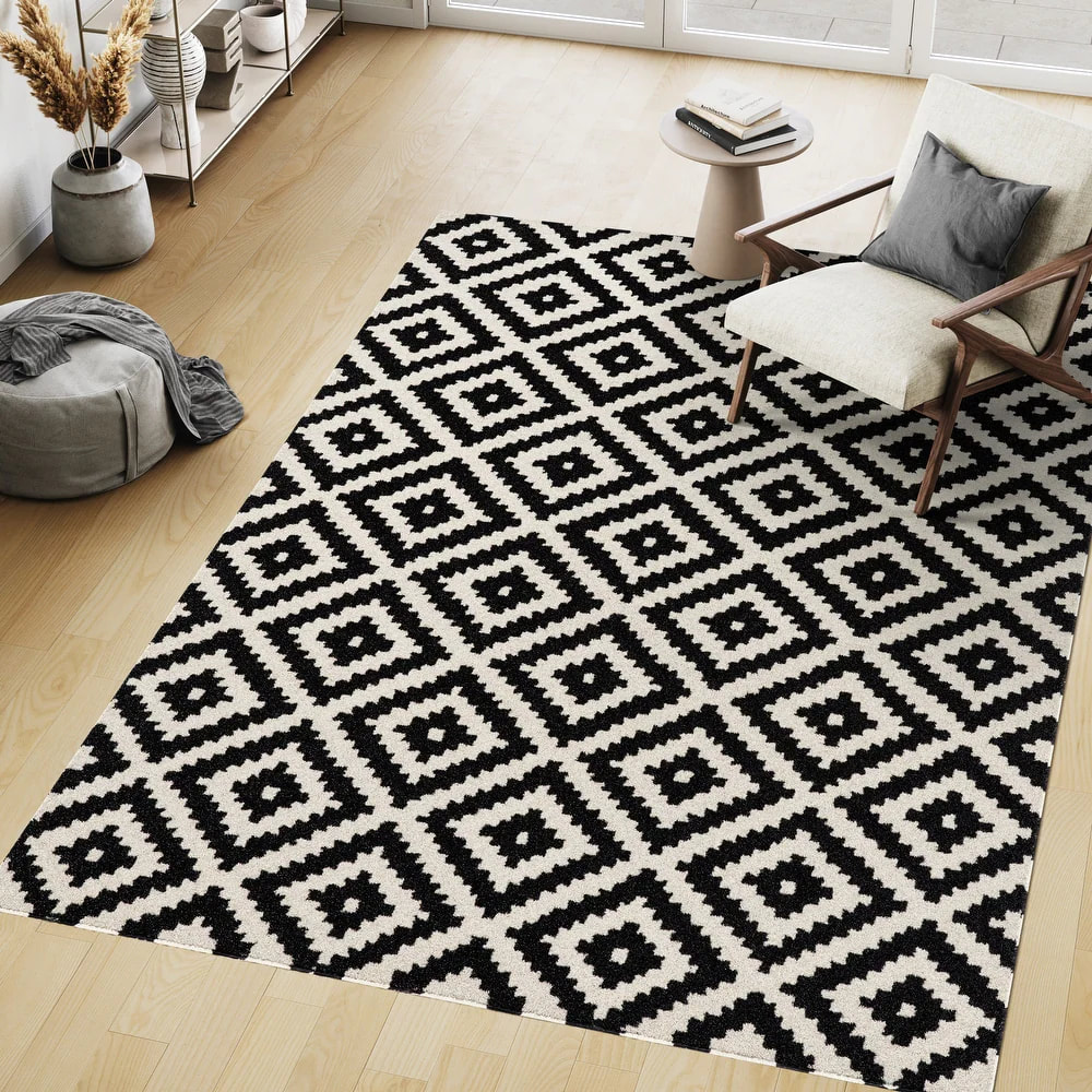 RG-74 Modern Contemporary Geometric Wool Black Handtufted Handmade Rug