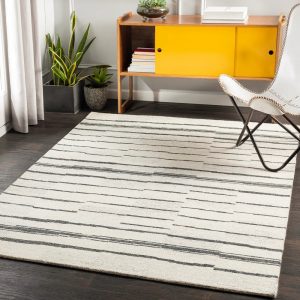 RG-8 Scandinavian Striped Wool Charcoal/Taupe Handwoven Handmade Rug