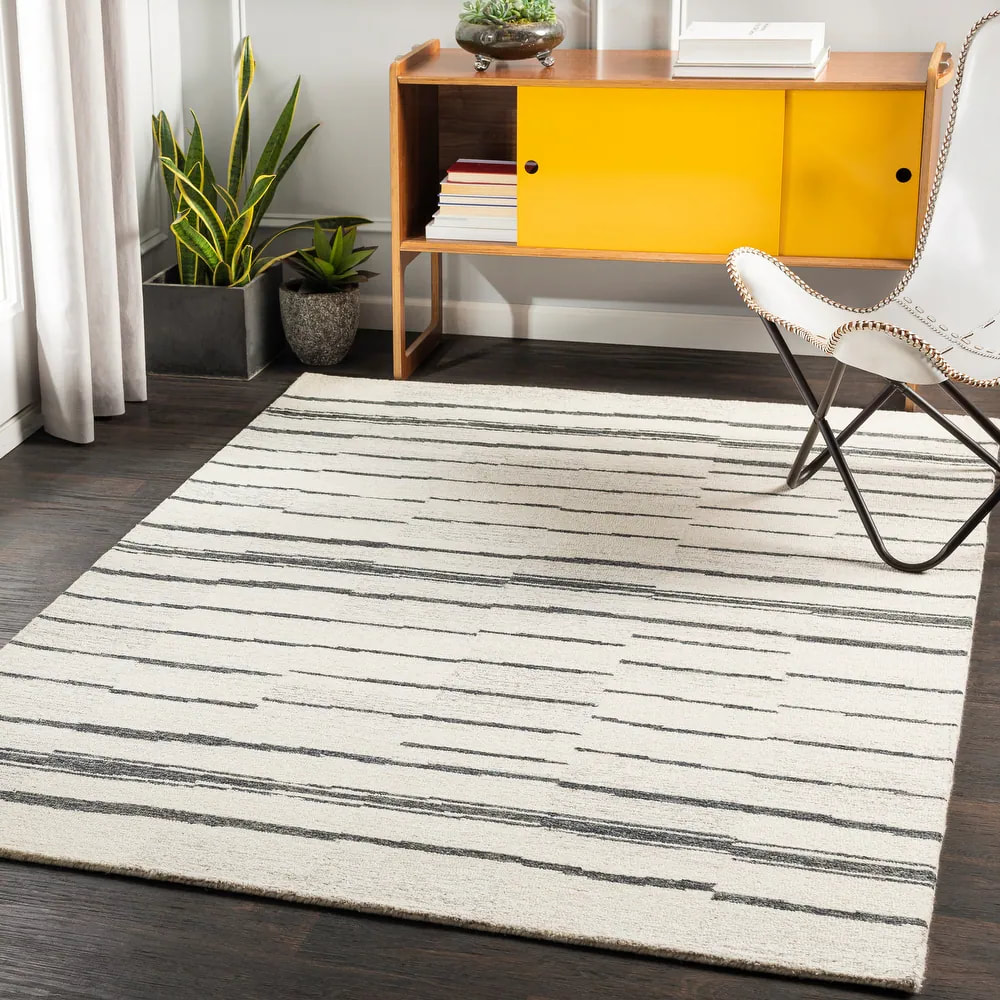 RG-8 Scandinavian Striped Wool Charcoal/Taupe Handwoven Handmade Rug