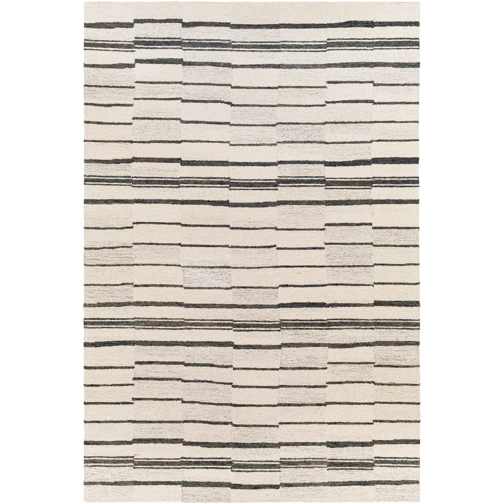 RG-8 Scandinavian Striped Wool Charcoal/Taupe Handwoven Handmade Rug - Image 2