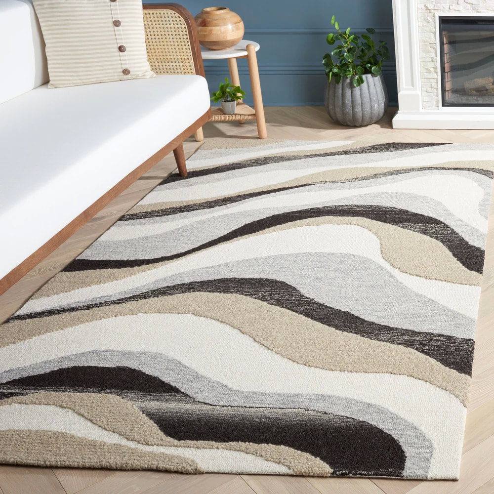 RG-80 Transitional Abstract Wool Ivory/Gray Handtufted Handmade Rug