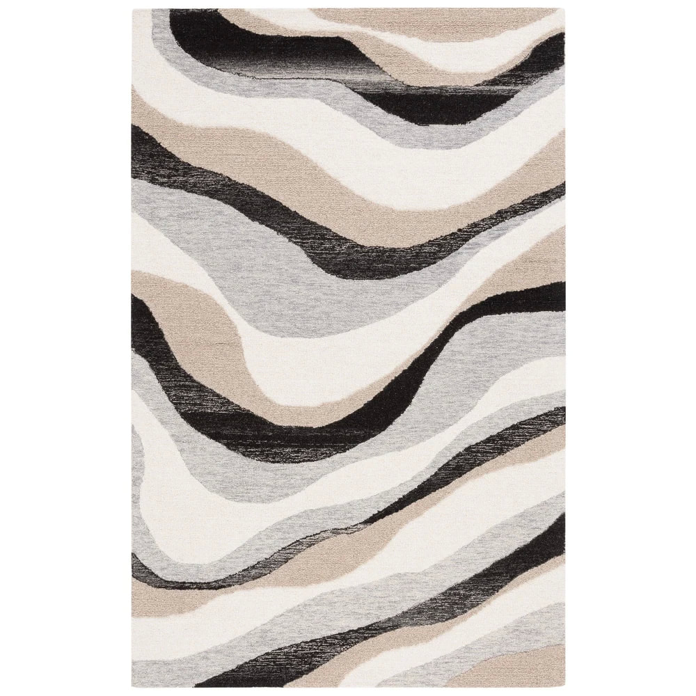 RG-80 Transitional Abstract Wool Ivory/Gray Handtufted Handmade Rug - Image 2