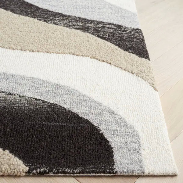 RG-80 Transitional Abstract Wool Ivory/Gray Handtufted Handmade Rug - Image 4