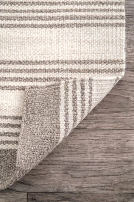 RG-81 Modern Striped Wool Cream/Beige Handwoven Handmade Rug - Image 2