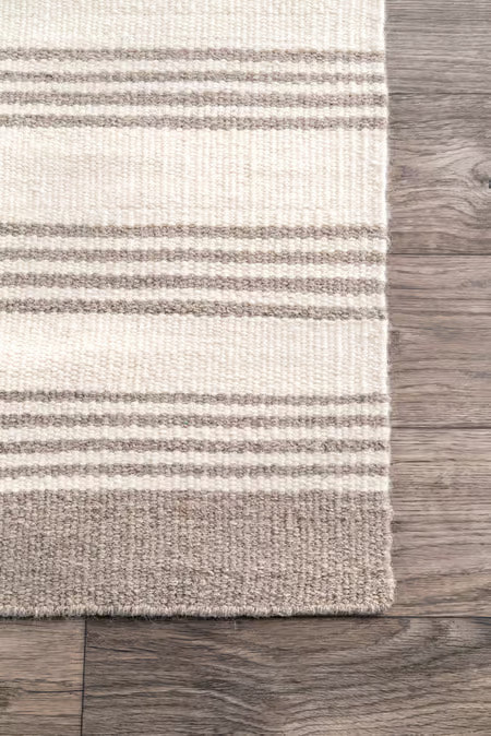 RG-81 Modern Striped Wool Cream/Beige Handwoven Handmade Rug - Image 3