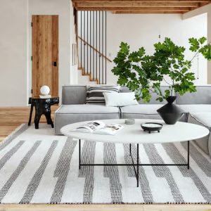 RG-83 Modern Striped Wool Black/White Handtufted Handmade Rug