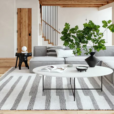RG-83 Modern Striped Wool Black/White Handtufted Handmade Rug