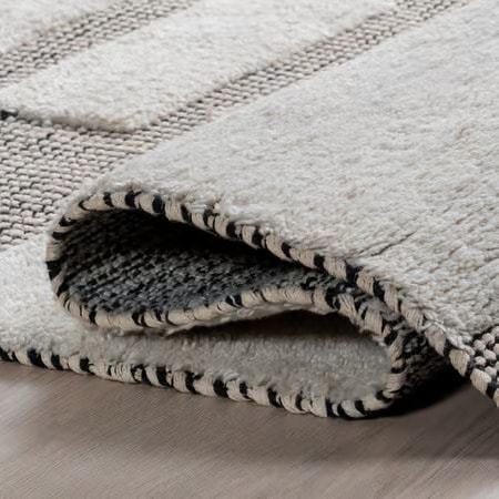 RG-83 Modern Striped Wool Black/White Handtufted Handmade Rug - Image 2