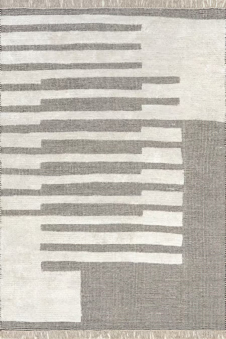 RG-83 Modern Striped Wool Black/White Handtufted Handmade Rug - Image 4
