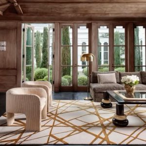 RG-84 Mid-Century Modern Striped Wool & Viscose Beige/Gold Handtufted Handmade Rug