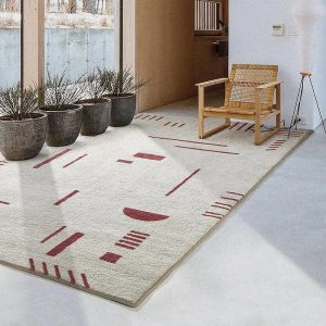 RG-85 Modern Abstract Wool Cream/Pink Handtufted Handmade Rug