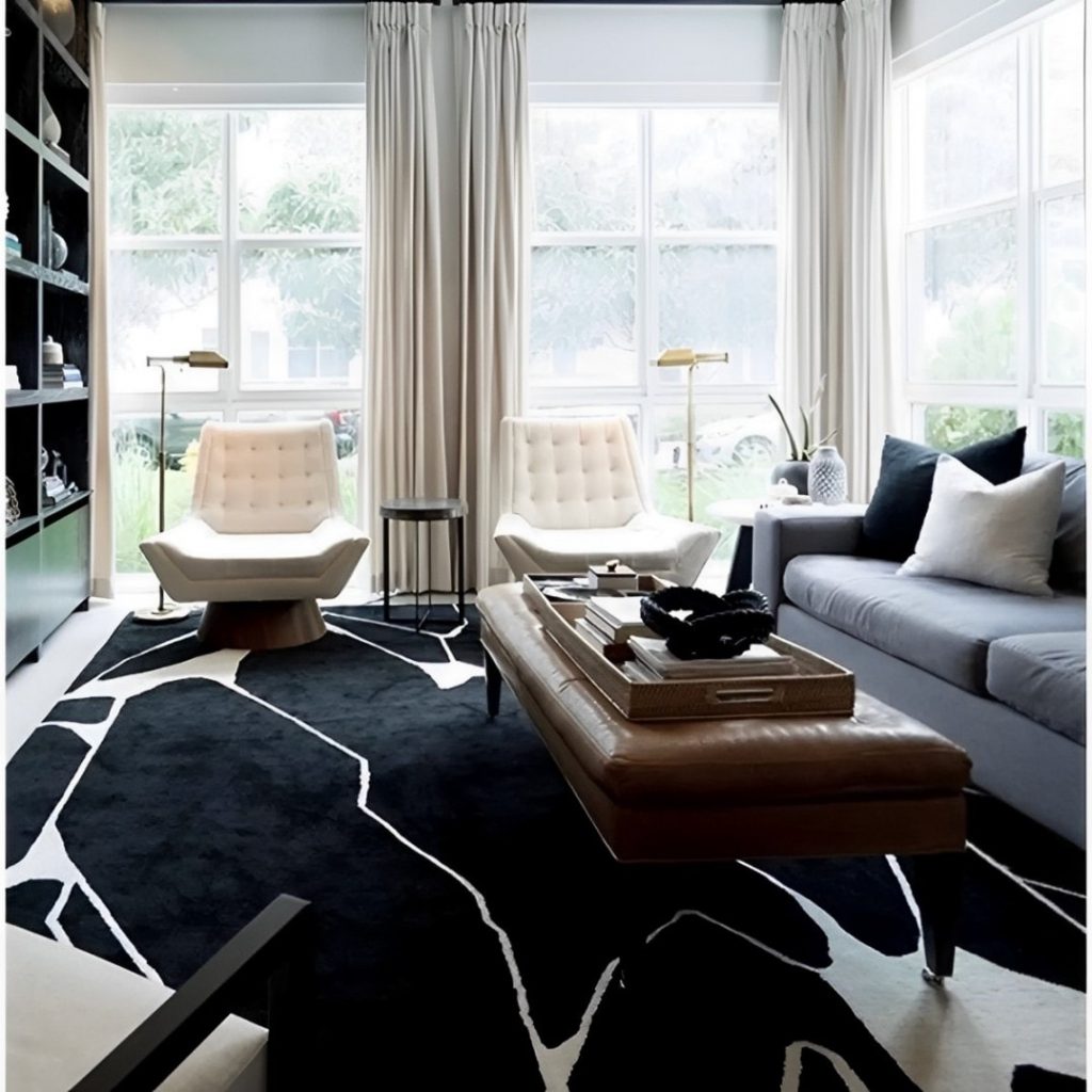 RG-86 Modern Abstract Wool Black/White Handtufted Handmade Rug