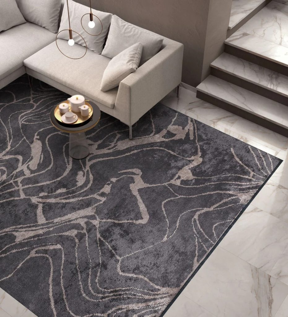 RG-87 Modern Abstract Wool & Viscose Black/Beige Handwoven Handmade Rug
