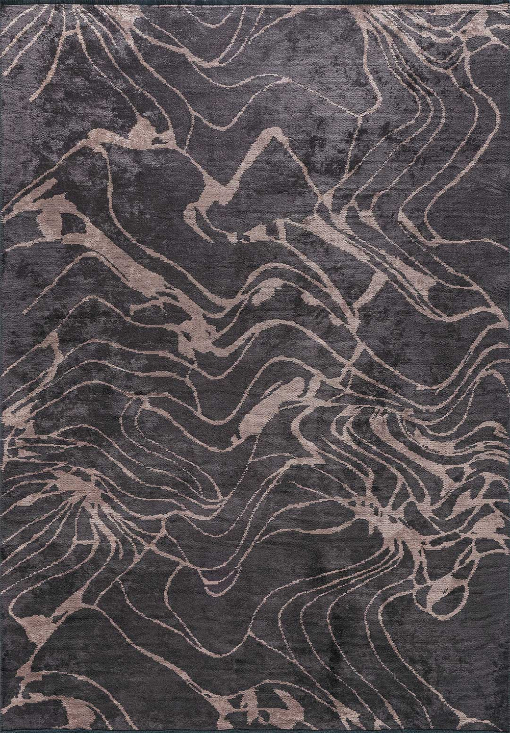RG-87 Modern Abstract Wool & Viscose Black/Beige Handwoven Handmade Rug - Image 5