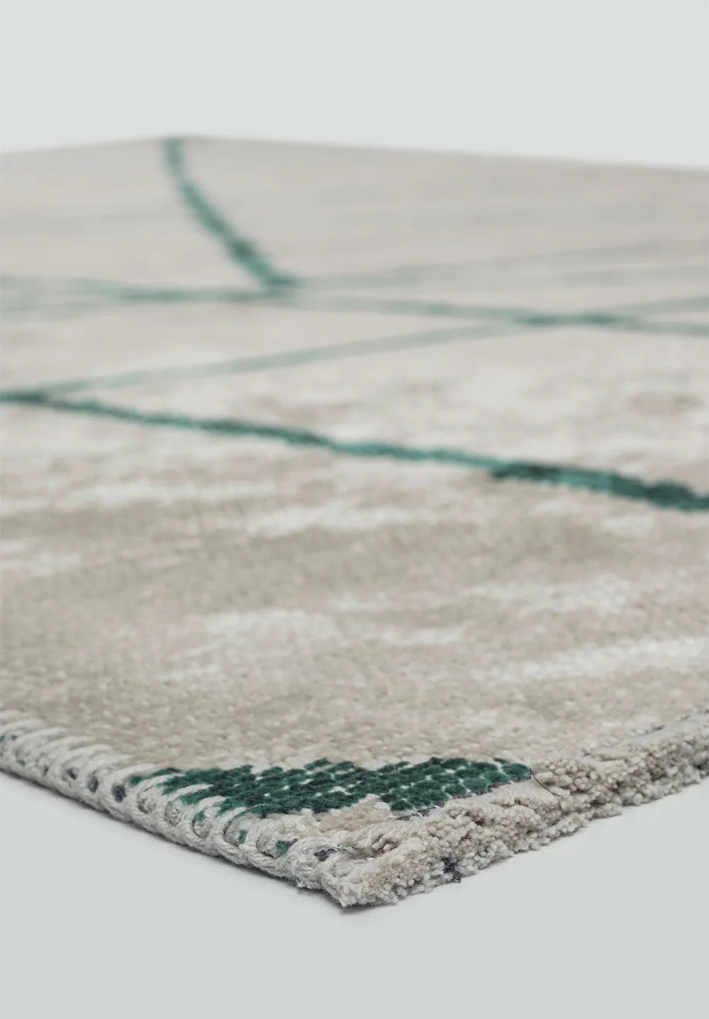 RG-88 Modern Contemporary Striped Wool & Viscose Cream/Green Handwoven Handmade Rug - Image 4