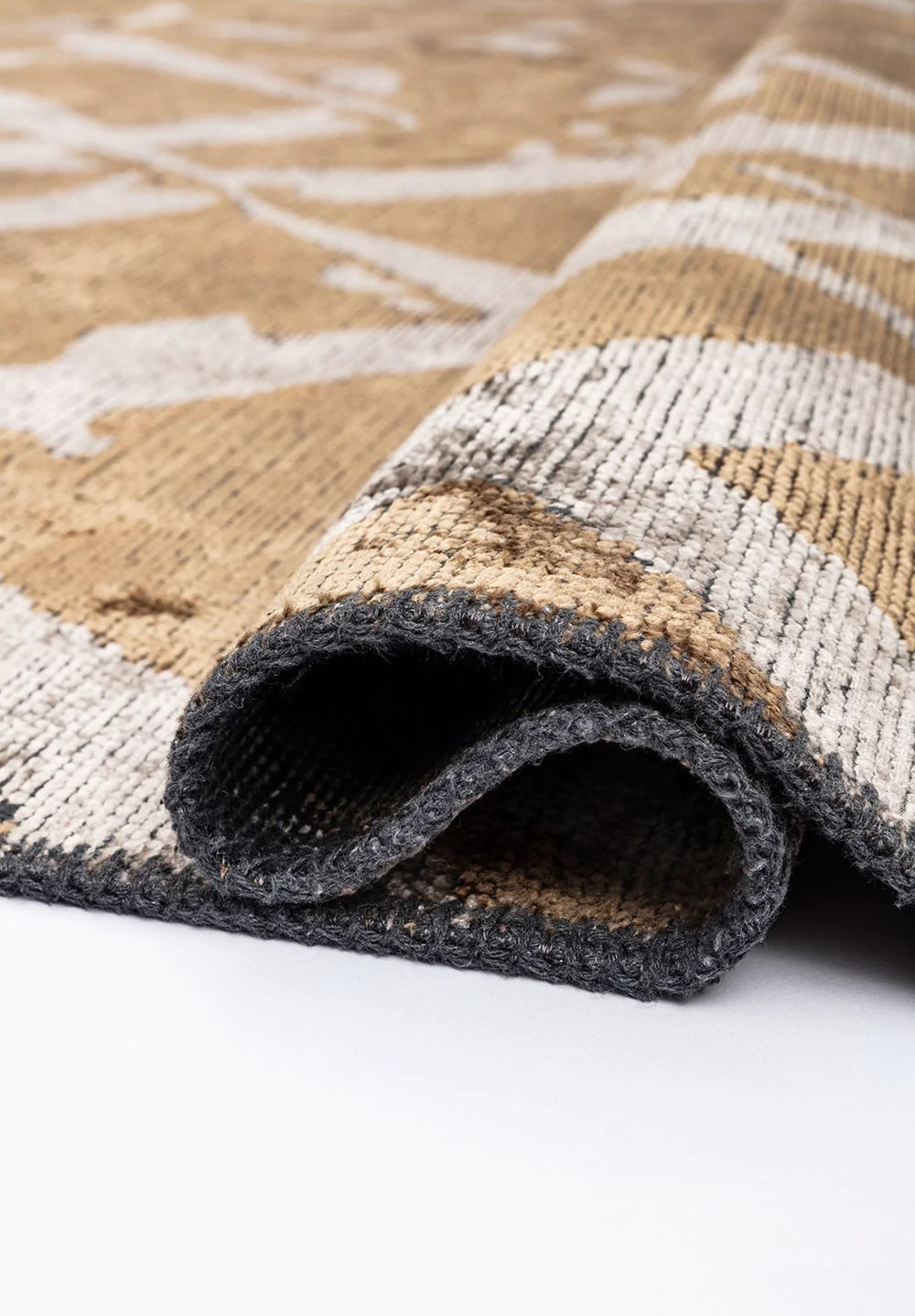 RG-89 Modern Abstract Wool & Viscose Ivory/Brown Handwoven Handmade Rug - Image 2