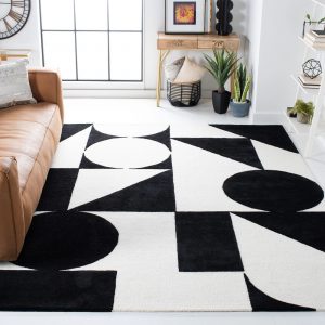 RG-9 Modern Contemporary Geometric Wool Black/Ivory Handtufted Handmade Rug