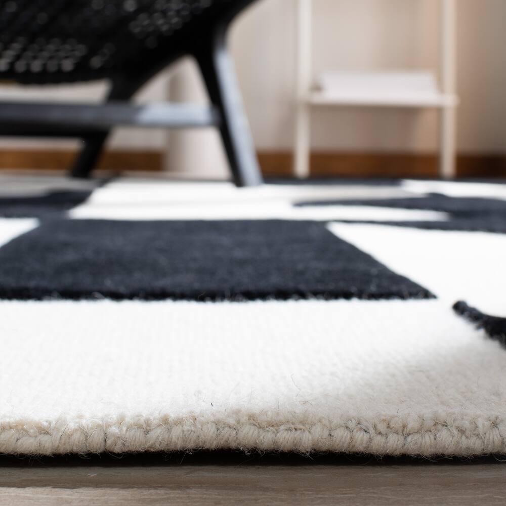 RG-9 Modern Contemporary Geometric Wool Black/Ivory Handtufted Handmade Rug - Image 2