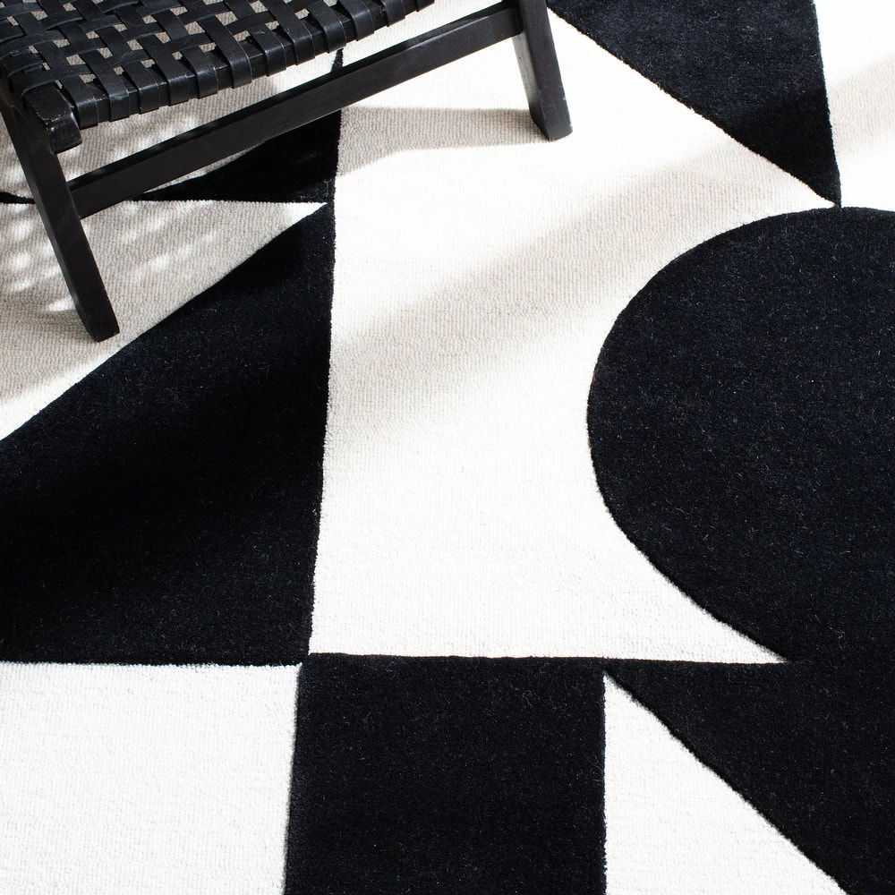RG-9 Modern Contemporary Geometric Wool Black/Ivory Handtufted Handmade Rug - Image 3