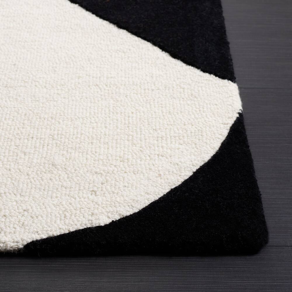 RG-9 Modern Contemporary Geometric Wool Black/Ivory Handtufted Handmade Rug - Image 4