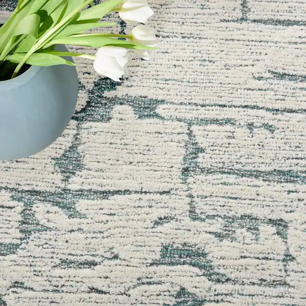 RG-90 Modern Contemporary Abstract Wool Teal Handtufted Handmade Rug - Image 2