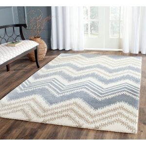 RG-92 Modern Contemporary Geometric Wool Light Blue/Ivory Handtufted Handmade Rug