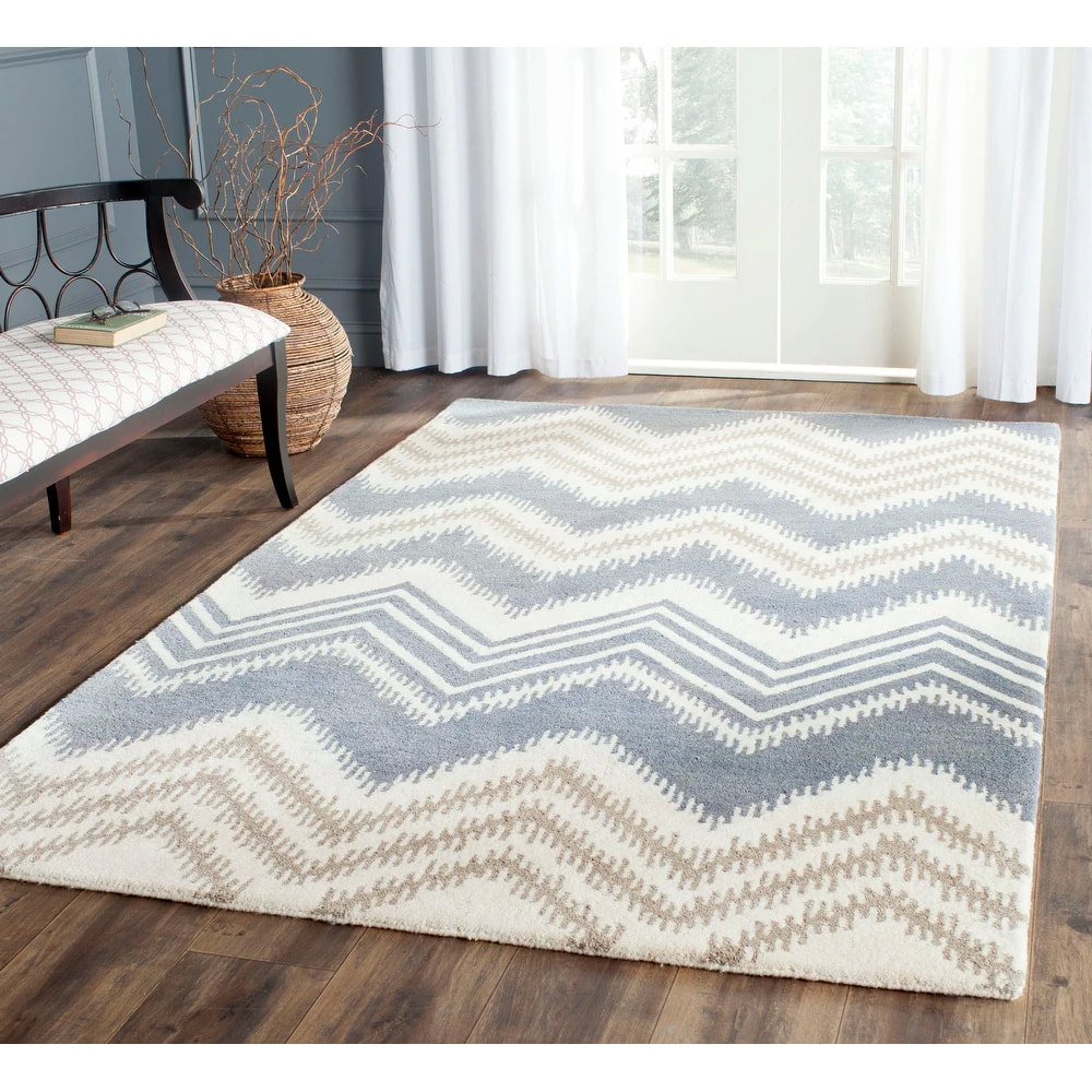 RG-92 Modern Contemporary Geometric Wool Light Blue/Ivory Handtufted Handmade Rug