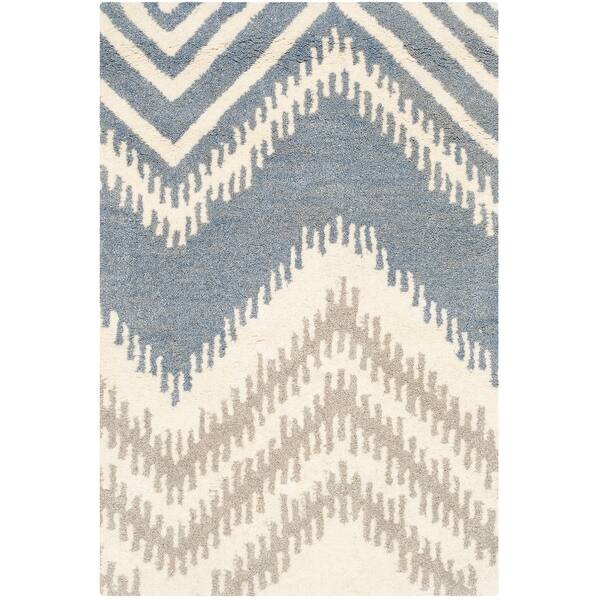 RG-92 Modern Contemporary Geometric Wool Light Blue/Ivory Handtufted Handmade Rug - Image 3