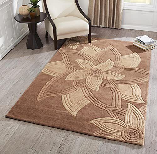 RG-93 Contemporary Floral Wool Brown Handtufted Handmade Rug
