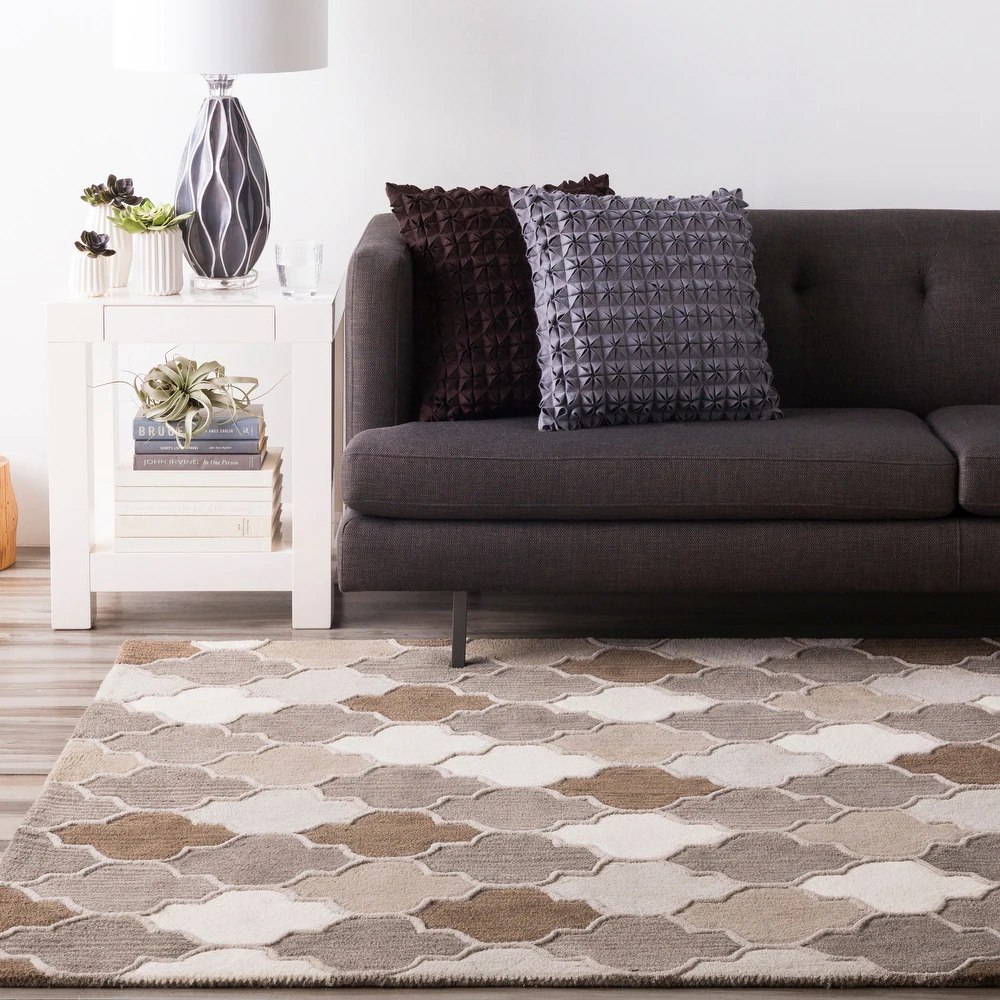 RG-94 Casual Geometric Wool Taupe Handtufted Handmade Rug