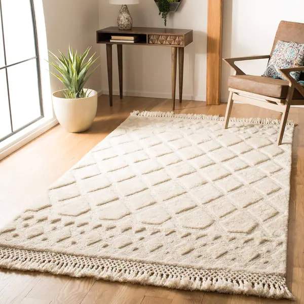 RG-95 Transitional Tribal Wool Ivory Handtufted Handmade Rug