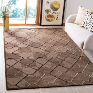 RG-96 Transitional Geometric Wool Brown Handknotted Handmade Rug