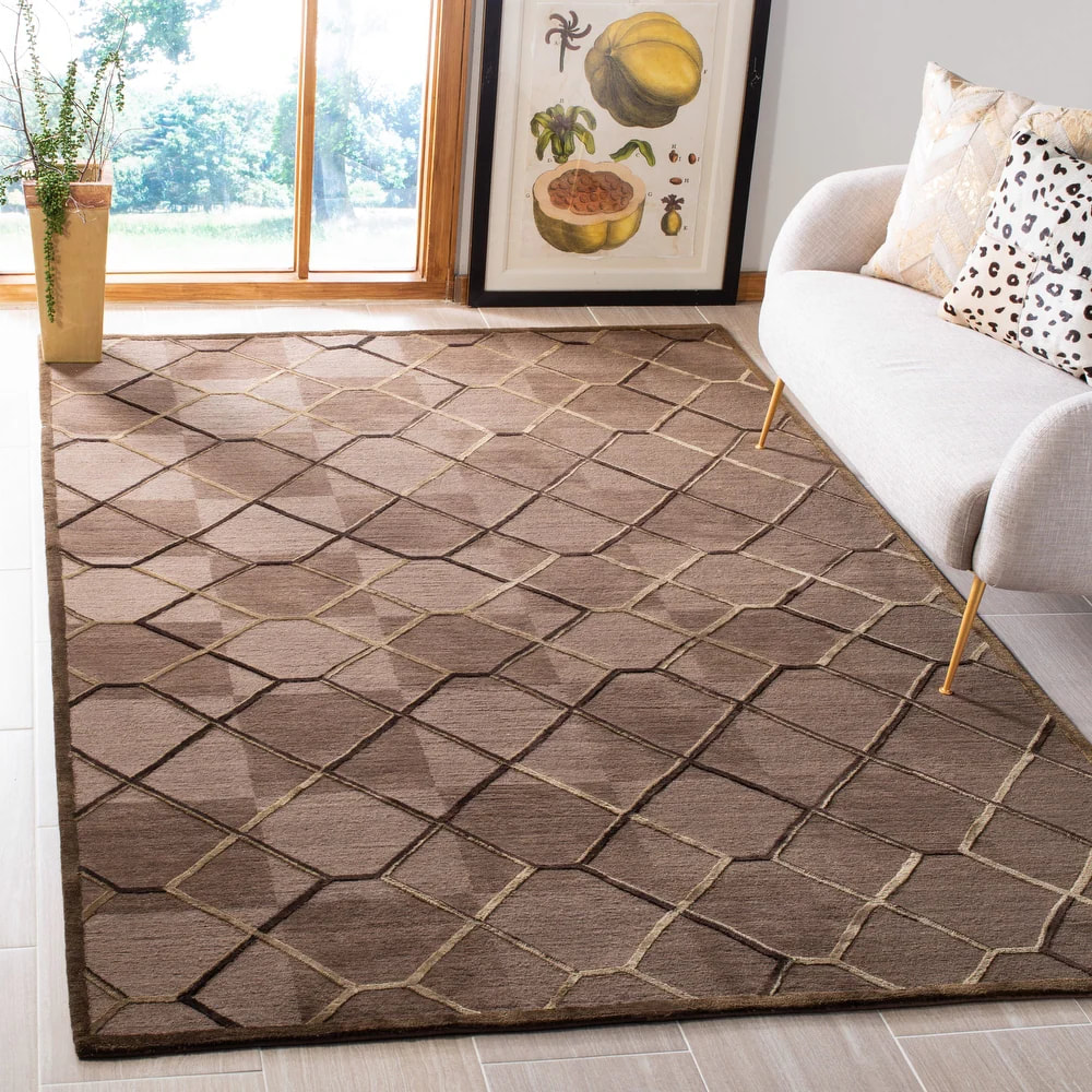 RG-96 Transitional Geometric Wool Brown Handknotted Handmade Rug