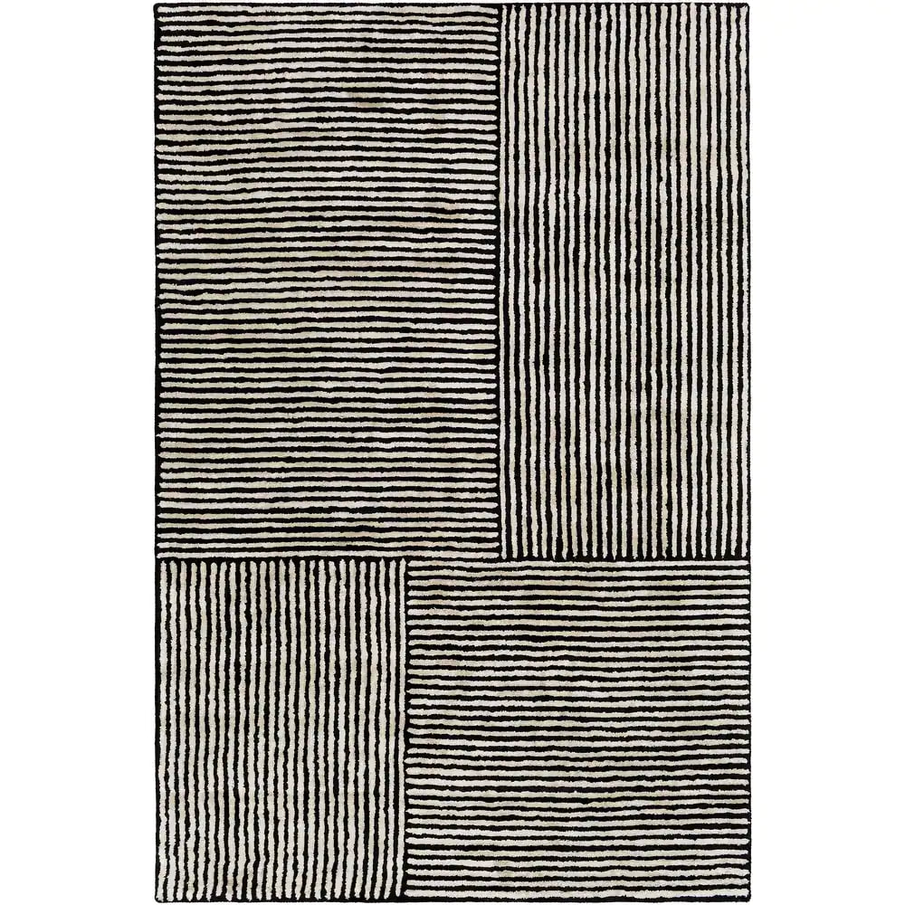 RG-97 Mid-Century Modern Striped Viscose Black/Ivory Handtufted Handmade Rug - Image 5