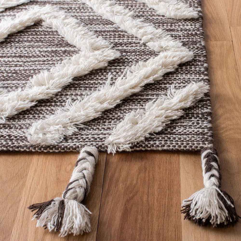 RG-99 Moroccan Tribal Wool Ivory/Brown Handtufted Handmade Rug - Image 2
