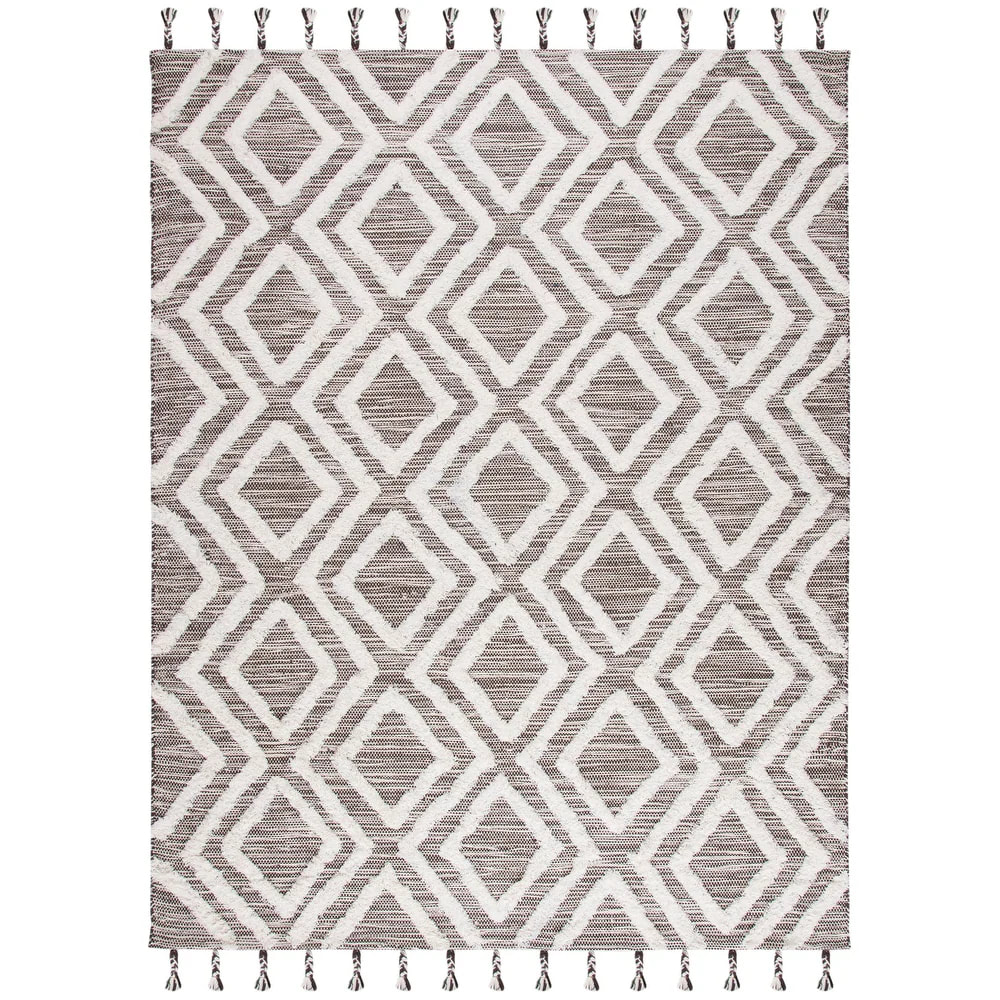 RG-99 Moroccan Tribal Wool Ivory/Brown Handtufted Handmade Rug - Image 3