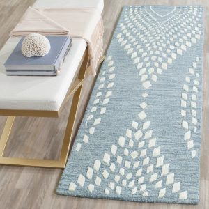 RN-10 Modern Contemporary Floral Wool & Viscose Blue Handtufted Handmade Runner