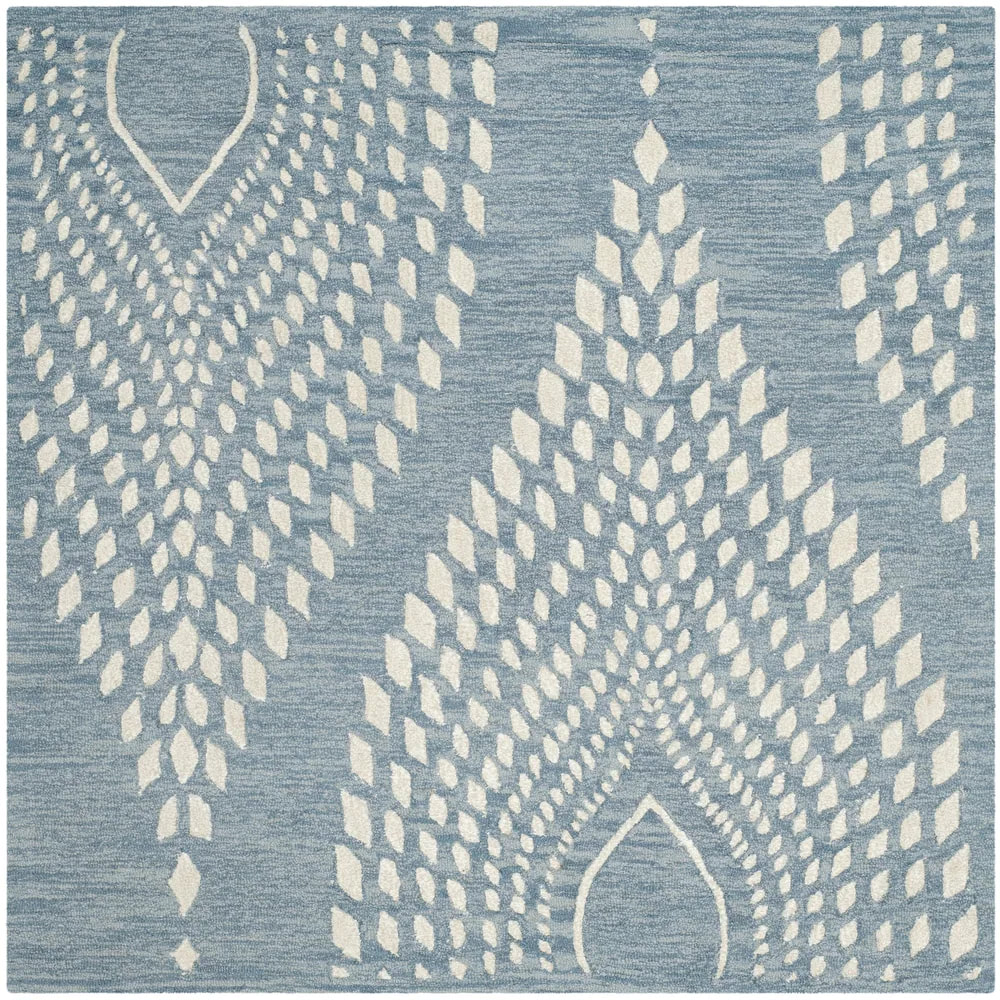 RN-10 Modern Contemporary Floral Wool & Viscose Blue Handtufted Handmade Runner - Image 2