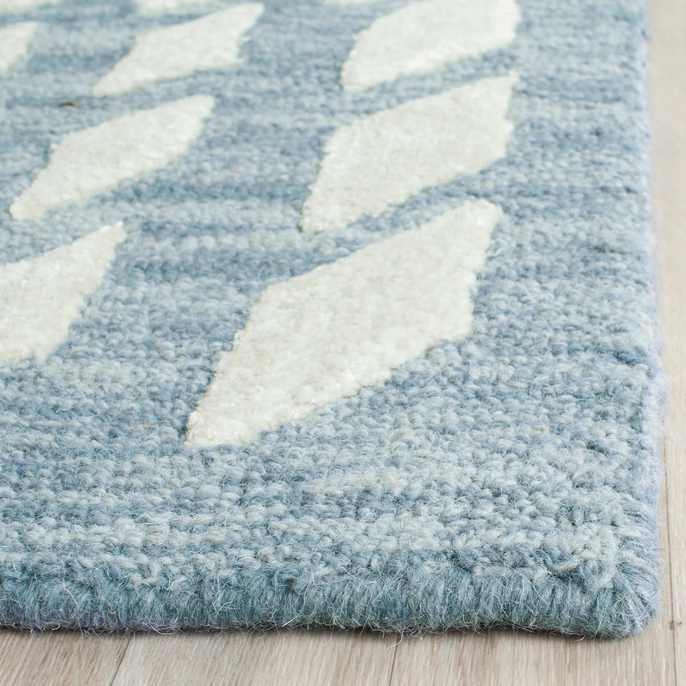 RN-10 Modern Contemporary Floral Wool & Viscose Blue Handtufted Handmade Runner - Image 3